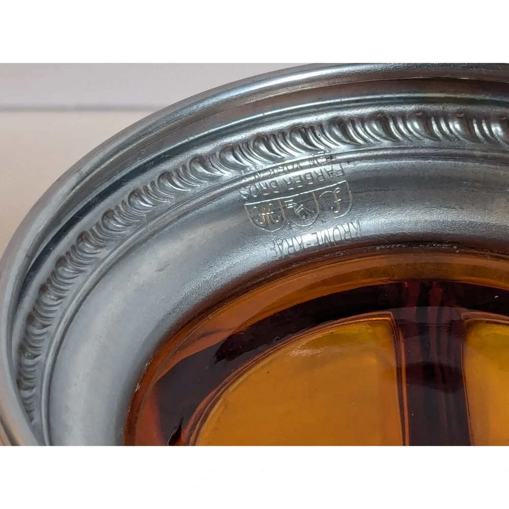 Vintage Farber Bros Krome Kraft  Glass Divided Dish Bowl Amber‎